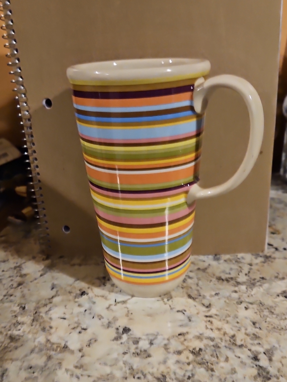 Longaberger Striped Ceramic Mug in Blue, Orange, Green, Pink, Brown, Cream
